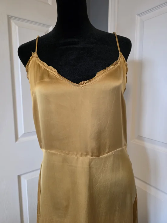 Aritzia Wilfred Satin Slip Midi Dress | Gold Mustard | Size 10 - Picture 5 of 9